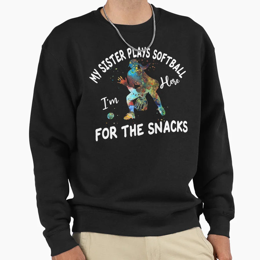 Colorful Softball Sister Here Snacks T-Shirt - Unique Graphic Men Women