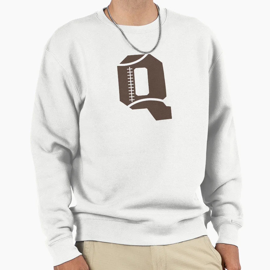 Personalized Football Initial Q Sweatshirt - Minimalist Print for Adults