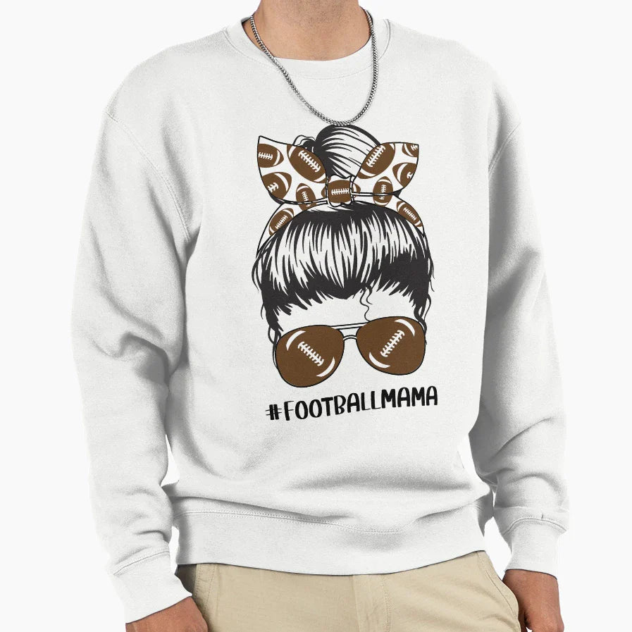 Football Mama Funny Mom Messy Bun Sweatshirt - Streetwear Style for Adults