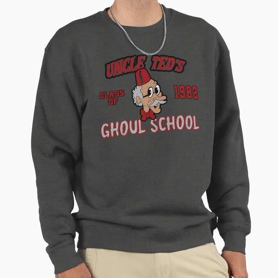 Distressed Uncle Teds Ghoul School Sweatshirt - Graphic Print for Adults
