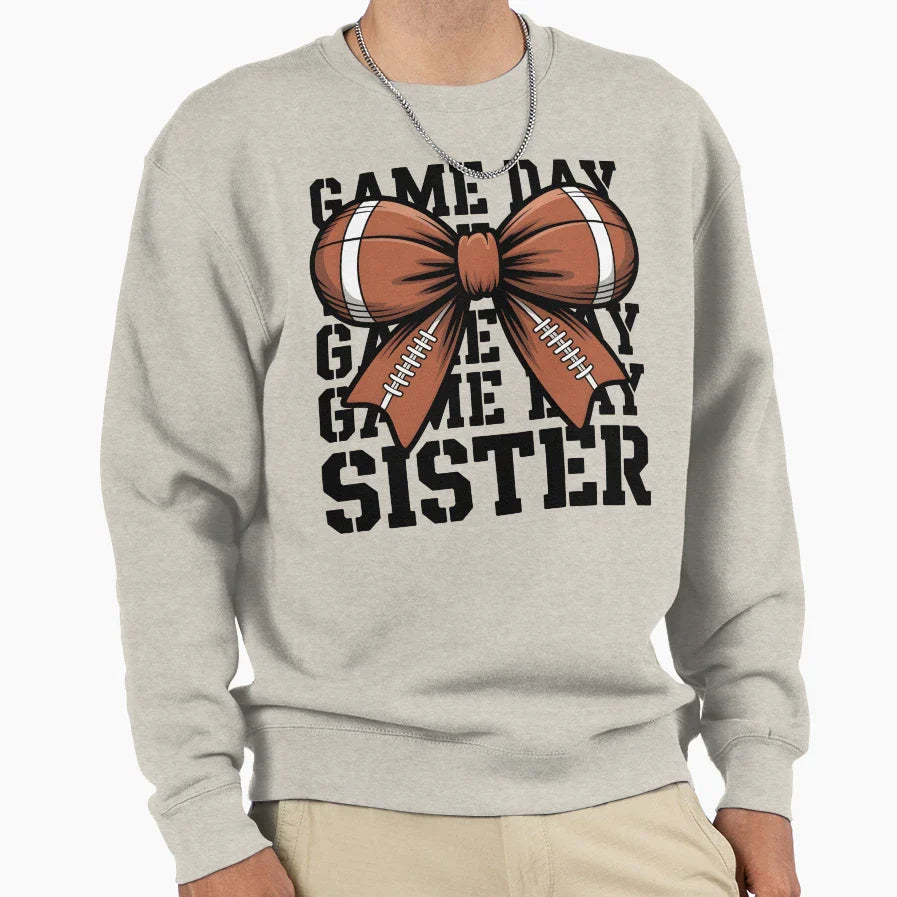 Football Sister Game Day Bow Sweatshirt - Aesthetic Graphic Unisex
