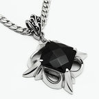 TK560 - High polished (no plating) Stainless Steel Chain Pendant with Synthetic Onyx in Jet