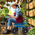 Costway Garden Rolling Workseat with 360 Swivel Seat and Adjustable Height-Blue