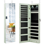 Costway Wall and Door Mounted Mirrored Jewelry Cabinet with Lights-Green - Color: Green