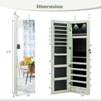 Costway Wall and Door Mounted Mirrored Jewelry Cabinet with Lights-Green - Color: Green