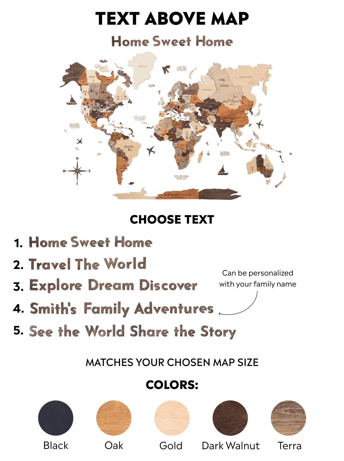 Wooden Map Quote Sign - Dark Walnut