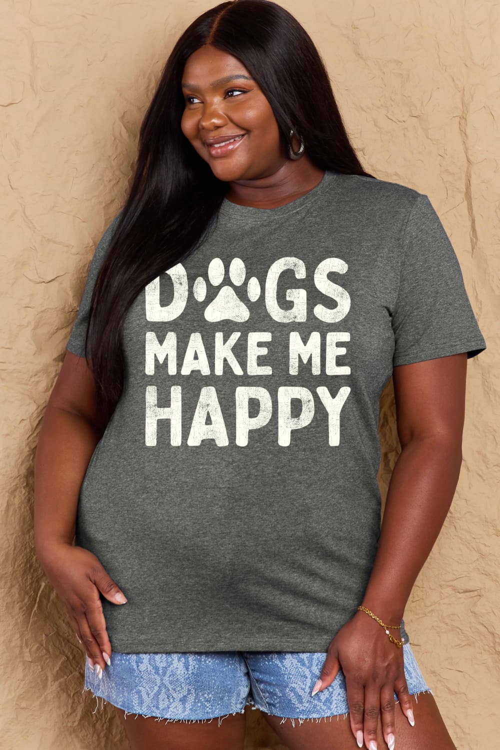 Simply Love Full Size DOGS MAKE ME HAPPY Graphic Cotton T-Shirt