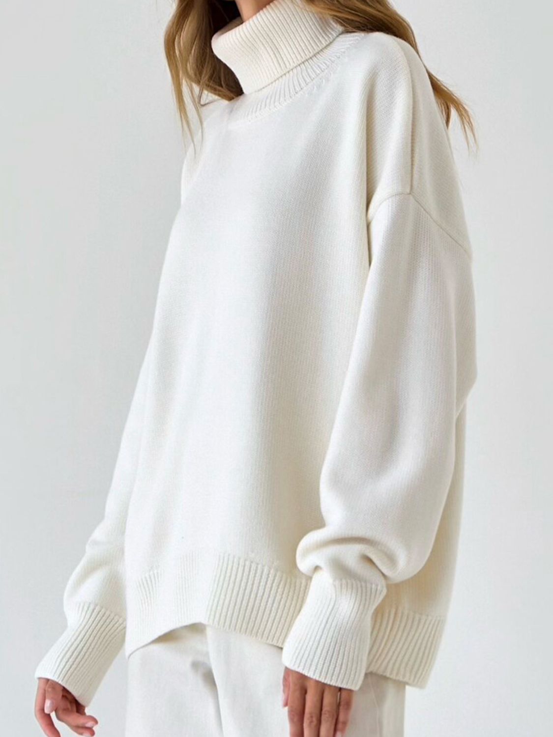 Turtle Neck Dropped Shoulder Sweater