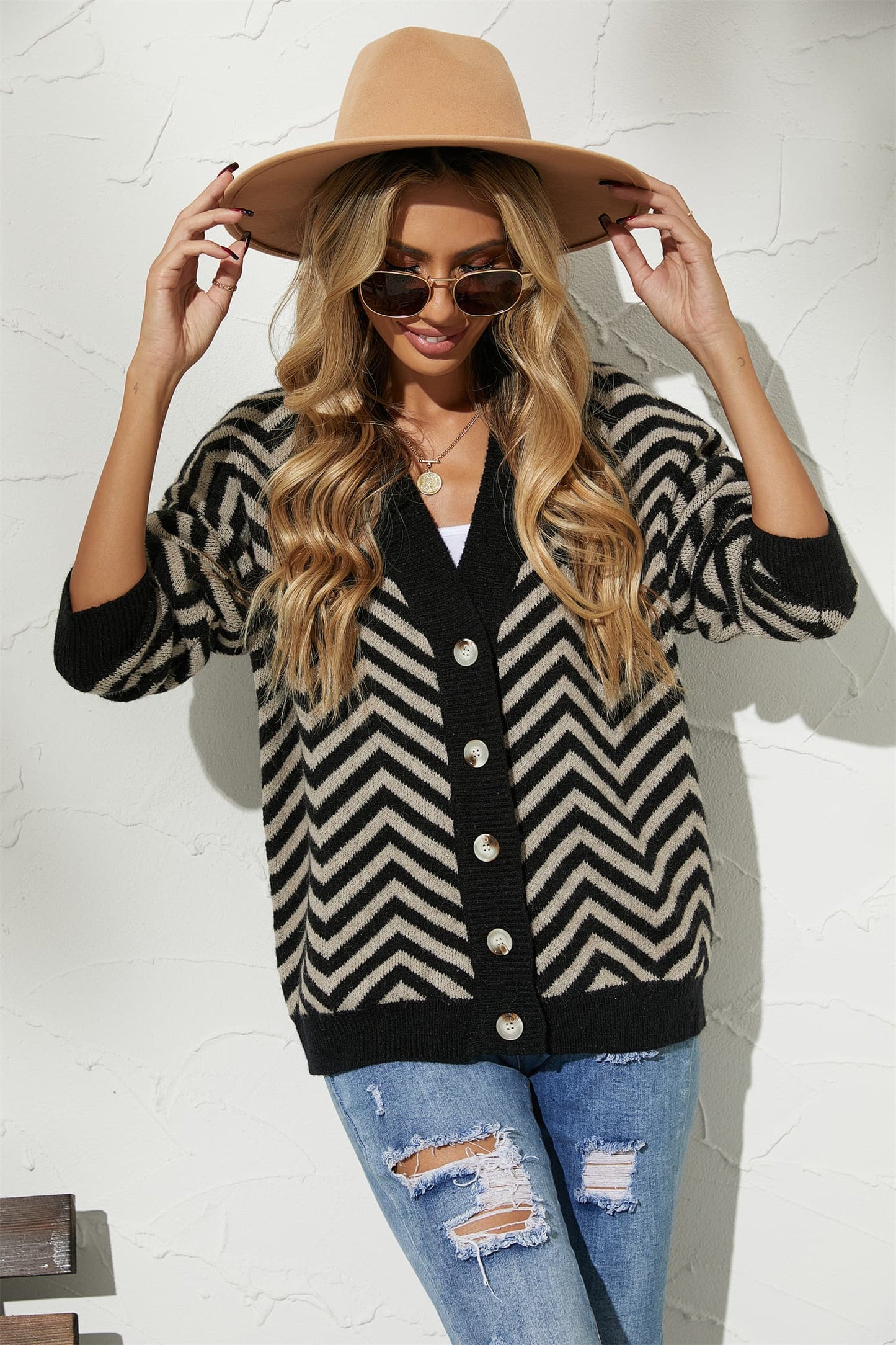 V-Neck Button-Down Cardigan