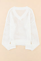 Openwork V-Neck Dropped Shoulder Knit Top