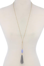 Cut Out Long Oval Bead Tassel Pendant Necklace