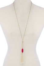 Cut Out Long Oval Bead Tassel Pendant Necklace
