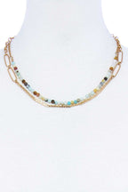 Double Layer Beaded And Chain Necklace