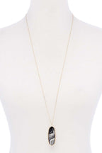 Acetate Oval Metal Edge Pendant Necklace