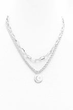 2 Layered Metal Chain Round Pendant Necklace