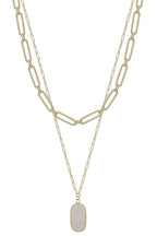 2 Layered Metal Chain Stone Pendant Necklace