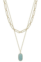 2 Layered Metal Chain Stone Pendant Necklace
