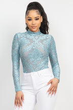 Embroidered Mock Neck Keyhole Bodysuit