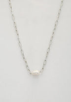 Pearl Bead Oval Link Necklace