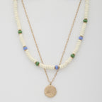 Coin Wood Bead Layered Necklace