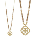 Flower Geometric Pendant Wood Bead Necklace