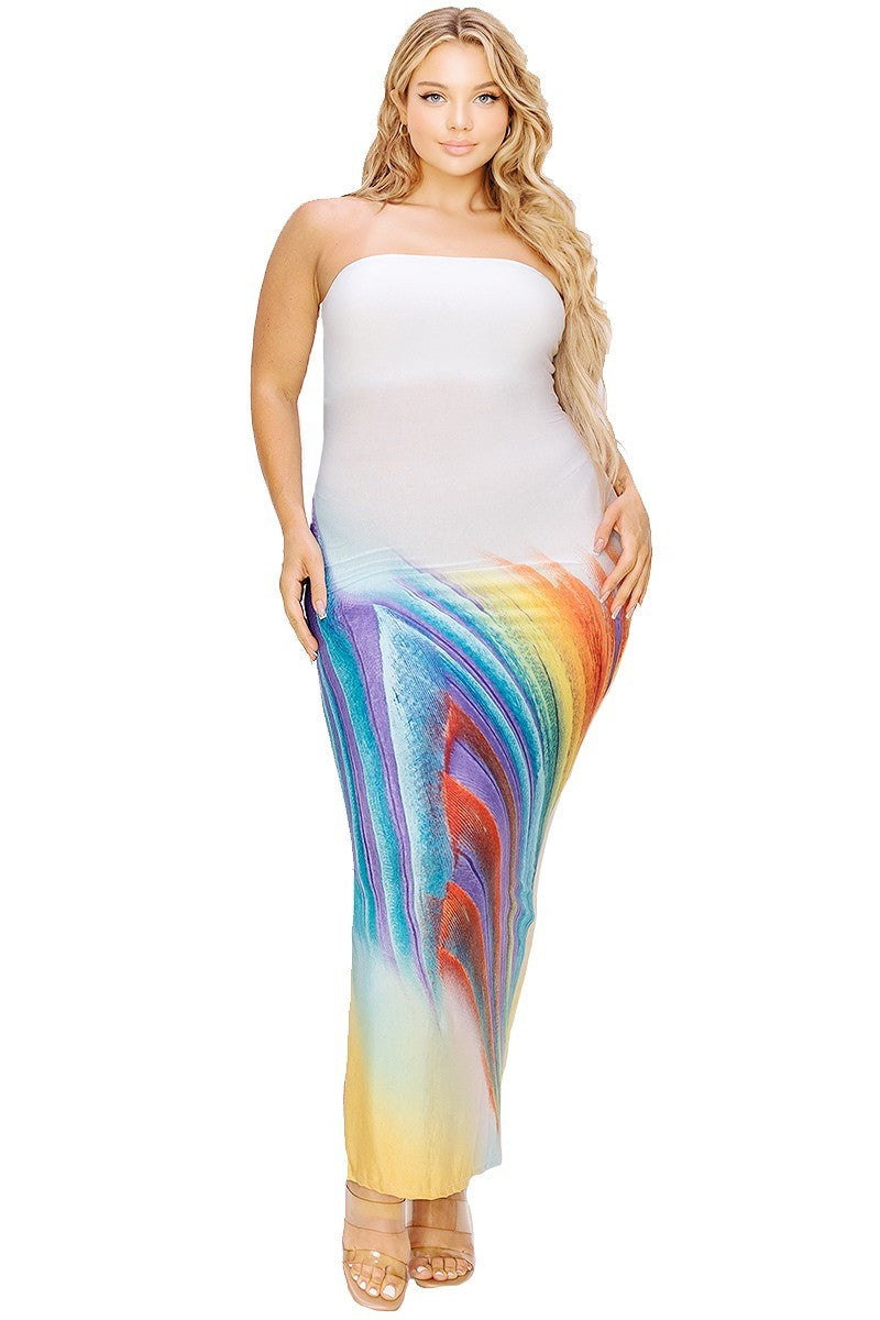 Plus sleeveless color gradient tube top maxi dress