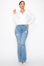 Front Wrap Surplice Neck Top