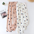 Japanese pajamas bottoms women's cotton spring and autumn trousers cotton knitted cotton home pants loose large size trousers