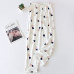 Japanese pajamas bottoms women's cotton spring and autumn trousers cotton knitted cotton home pants loose large size trousers