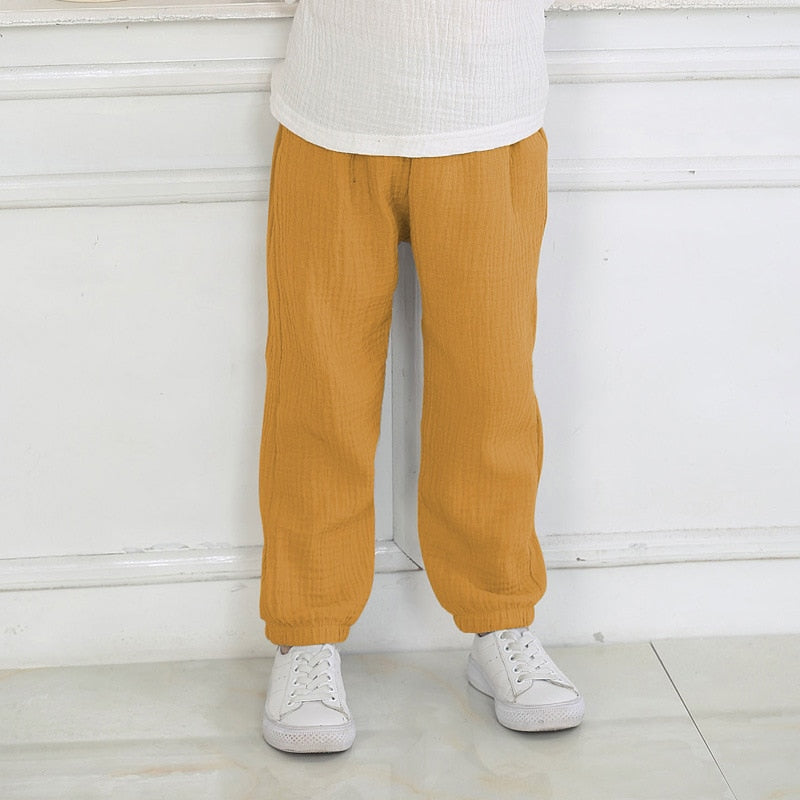 2-7 Yrs Linen Pleated 2022 Baby Boys Girls Summer Cotton Harem Baggy Pants Kids Clothes Children Sweatpants Trousers Breathable