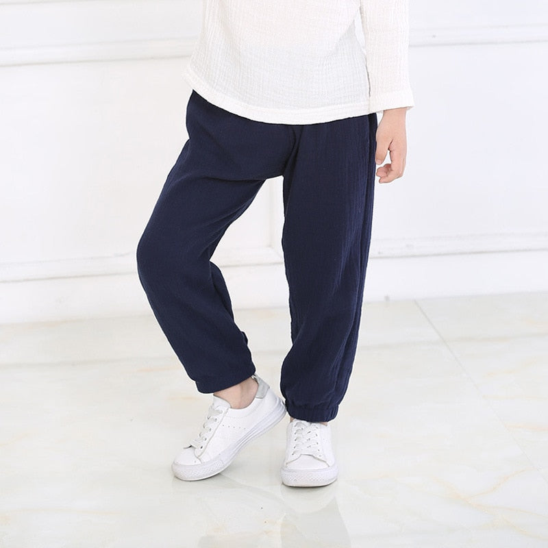 2-7 Yrs Linen Pleated 2022 Baby Boys Girls Summer Cotton Harem Baggy Pants Kids Clothes Children Sweatpants Trousers Breathable