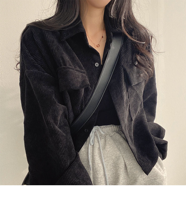 Black Corduroy Long Sleeve Jacket