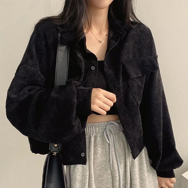 Black Corduroy Long Sleeve Jacket