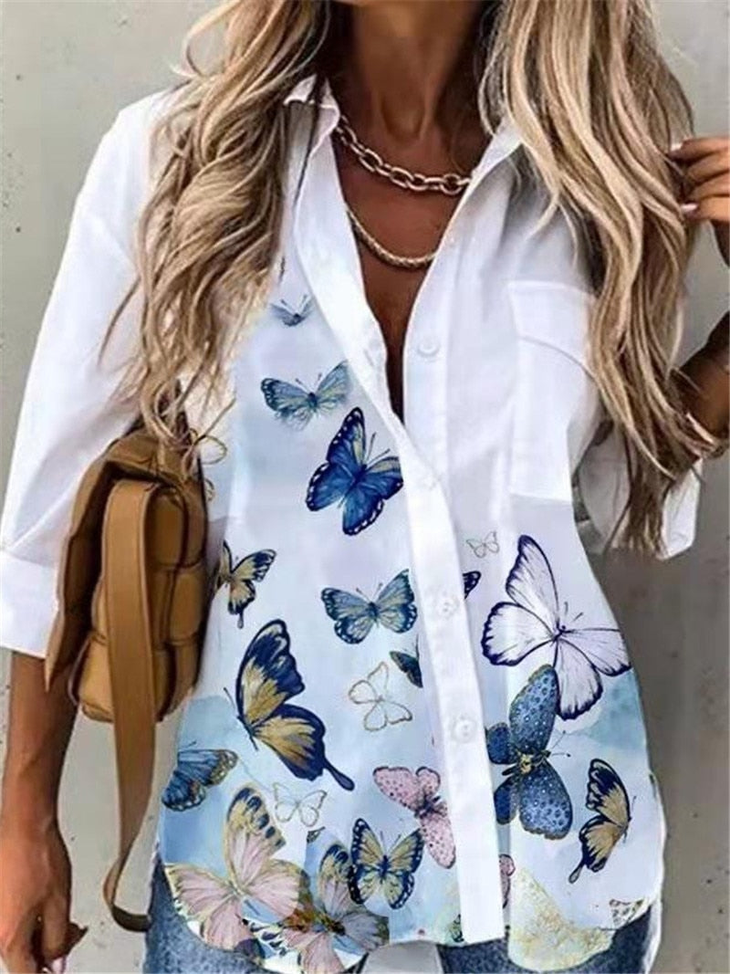 Wenkouban   New Women Shirts Summer Casual Loose Half Sleeve Button Floral Print Shirt Top Female Fashion Elegant Cardigan Blouses Plus Size