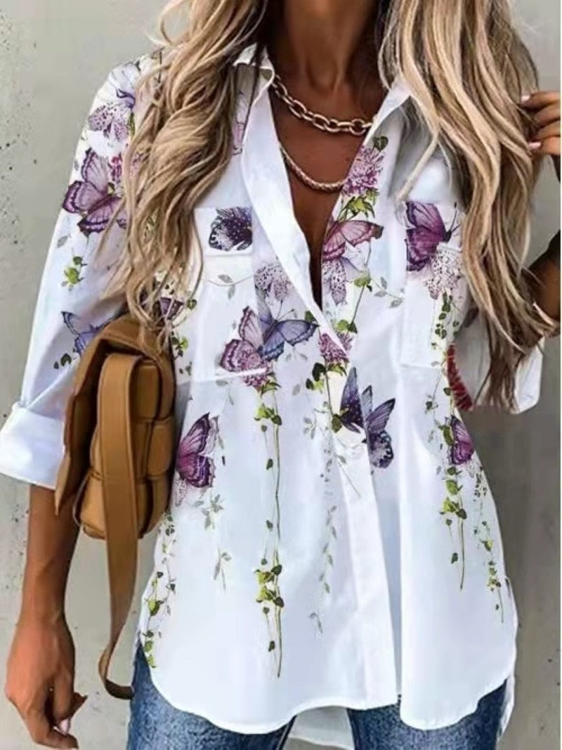 Wenkouban   New Women Shirts Summer Casual Loose Half Sleeve Button Floral Print Shirt Top Female Fashion Elegant Cardigan Blouses Plus Size