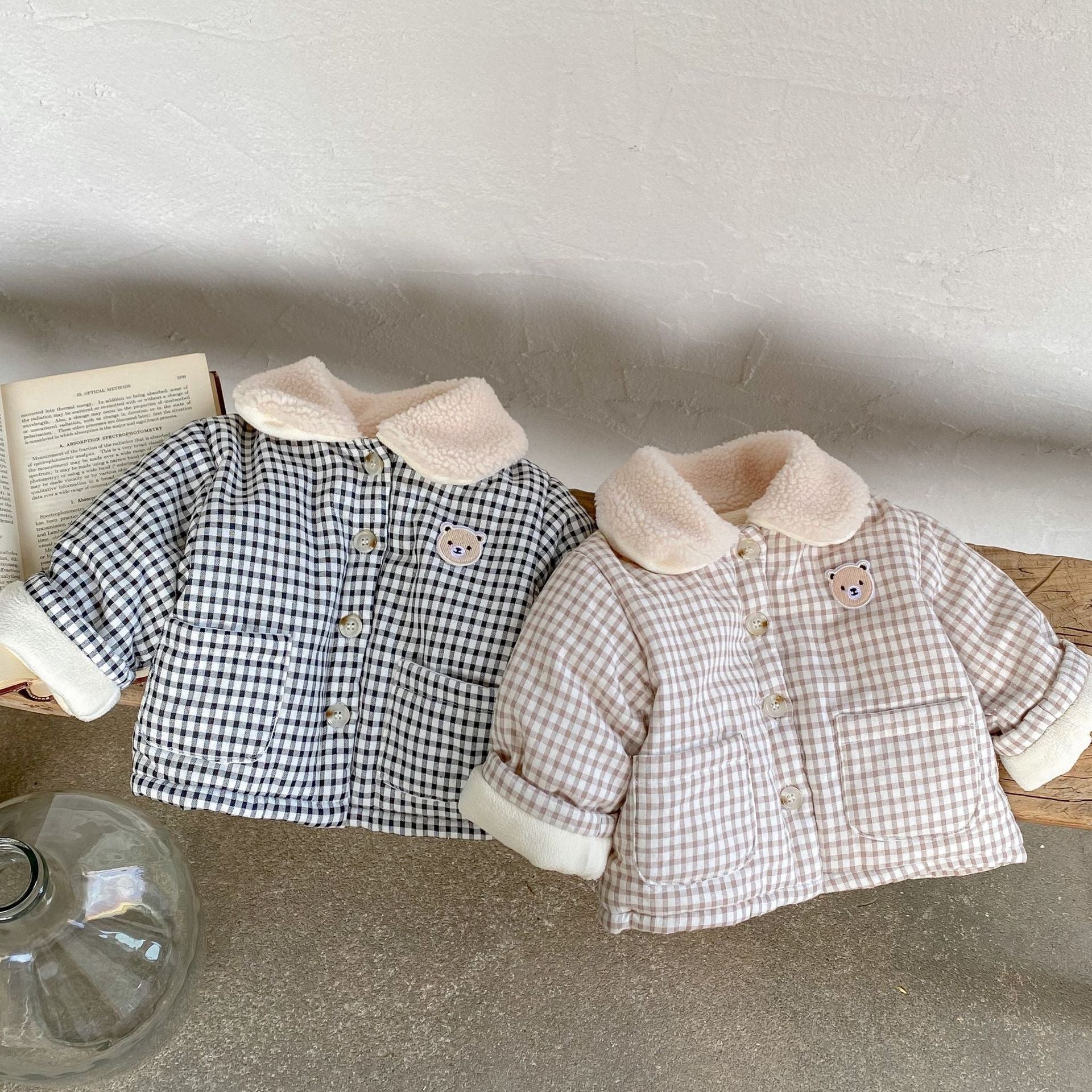 NewBorn Baby Winter Coat Girls and Boys Korean-style Plaid Bear Quilted To Keep Warm Cotton-padded Jacket Thickened Children's Cotton Clothes