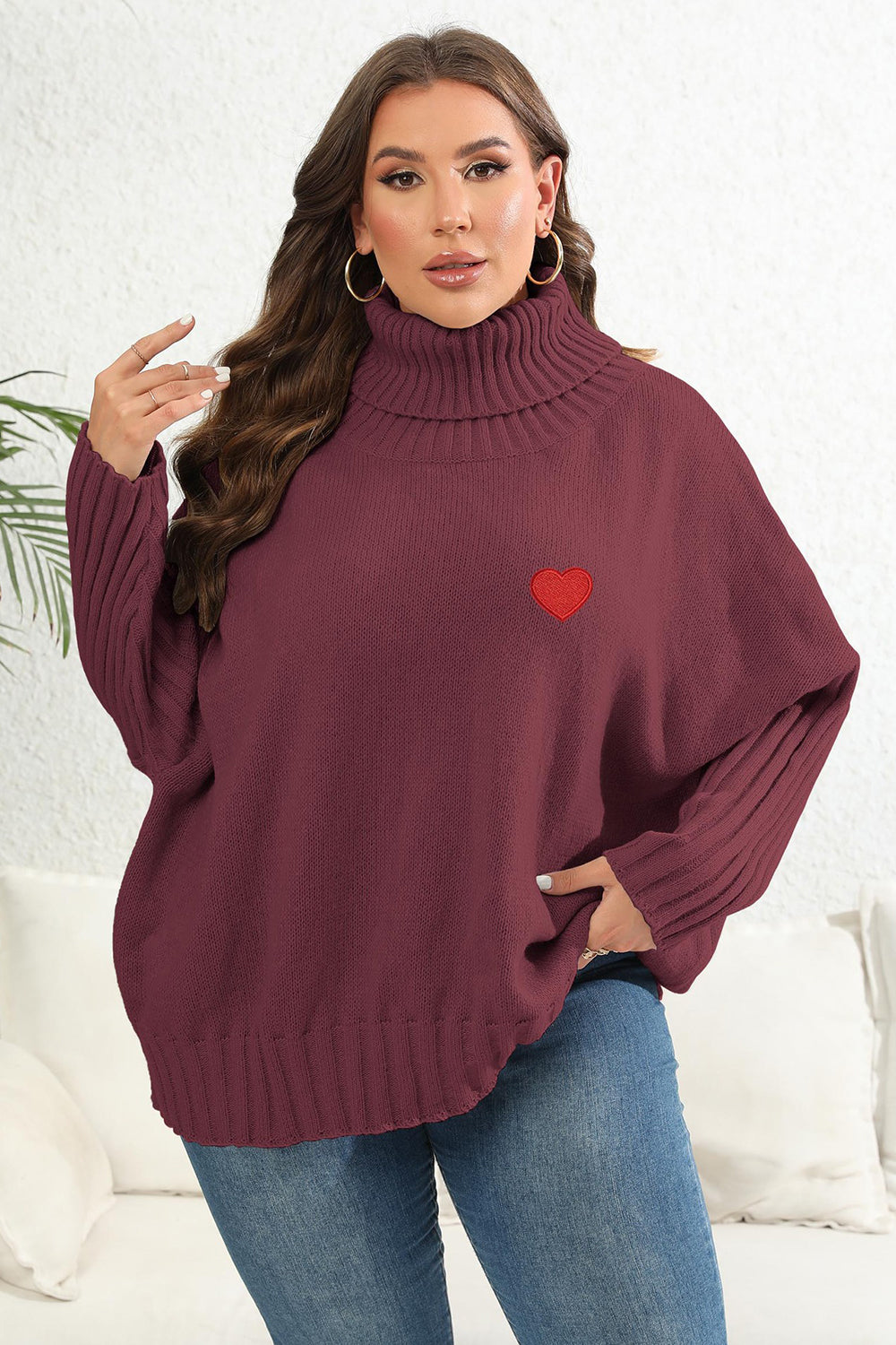 Plus Size Turtle Neck Long Sleeve Sweater