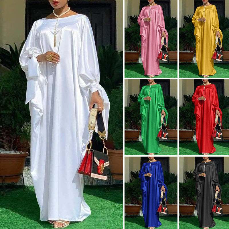 large size solid color one word collar long sleeves womens dress