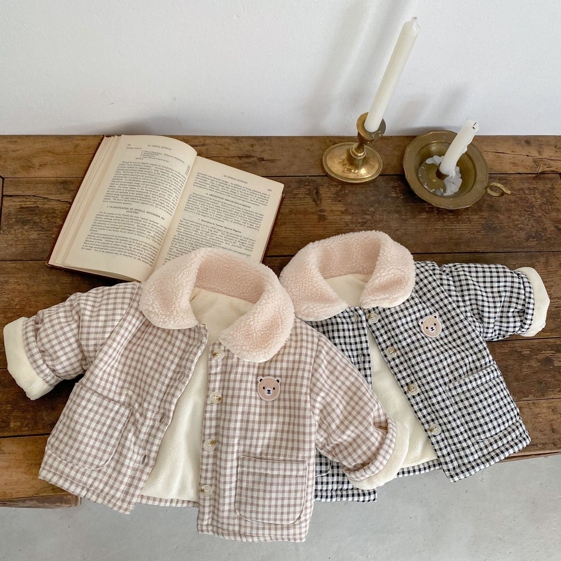 NewBorn Baby Winter Coat Girls and Boys Korean-style Plaid Bear Quilted To Keep Warm Cotton-padded Jacket Thickened Children's Cotton Clothes