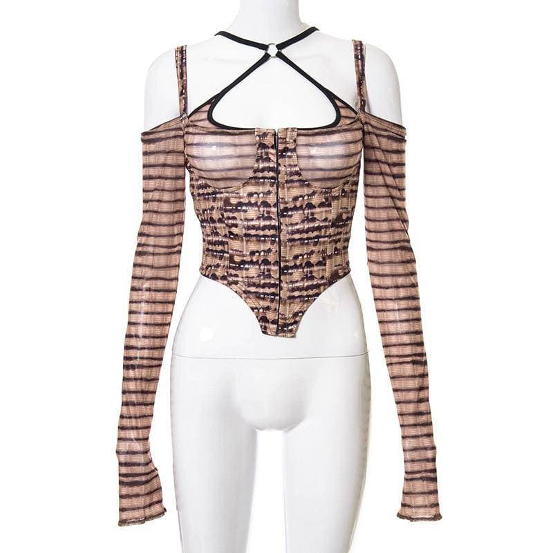 Y2K Streetwear Femme Brown Printed Top