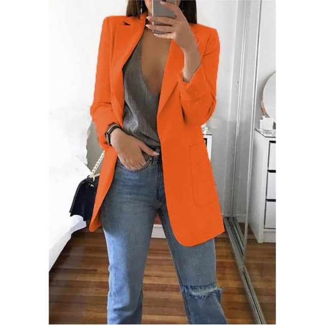 Anokhinaliza Women's Blazer jackets Spring Autumn Casual Plus Size Fashion Basic Notched Slim Solid Coats Office Ladies OutwearChic loosecoat