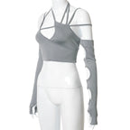Cyber Punk Asymmetrical Strappy Long Sleeve Top