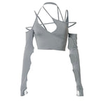 Cyber Punk Asymmetrical Strappy Long Sleeve Top